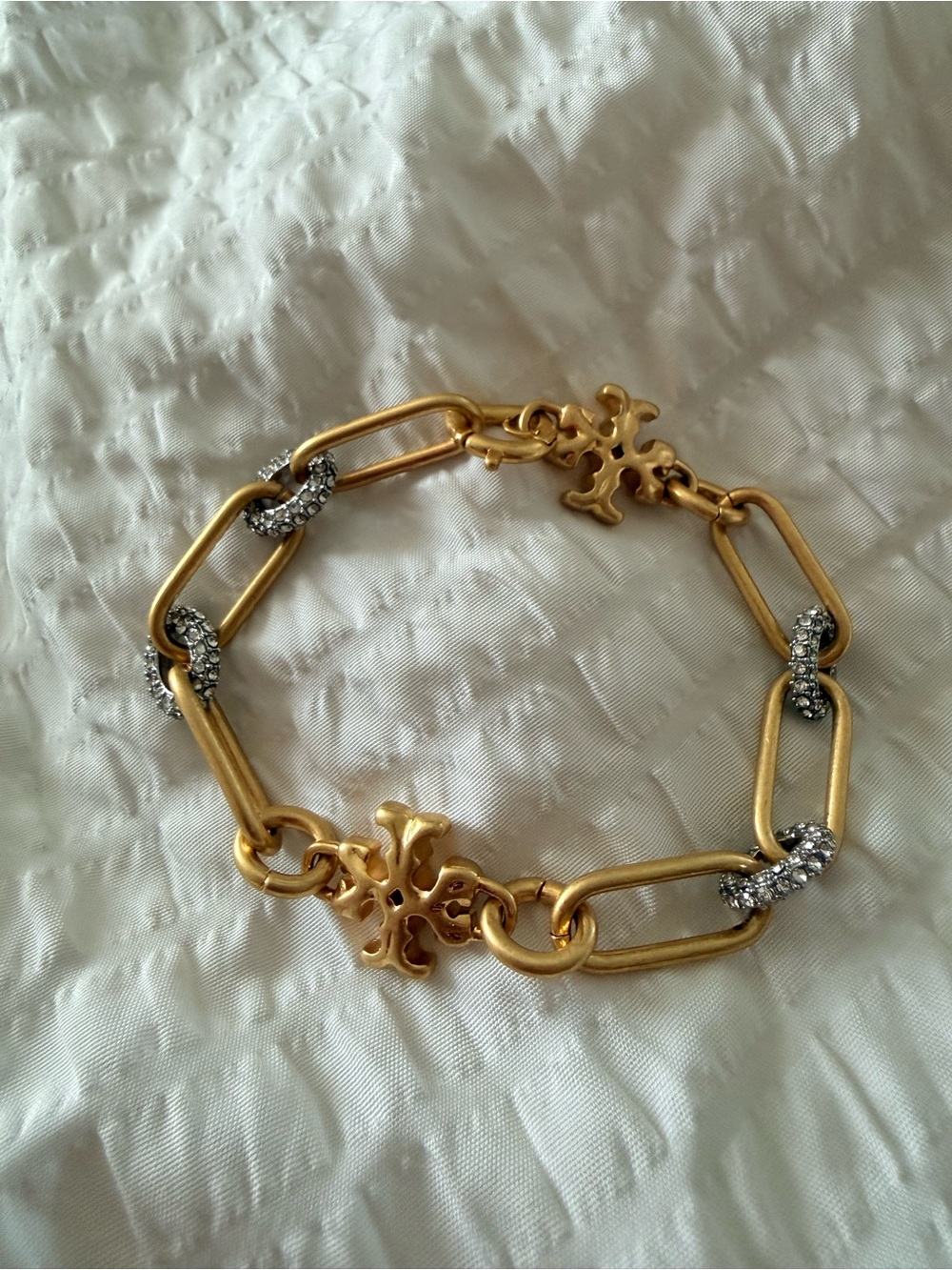 Tory Burch Gold link bracelet with crystal accents